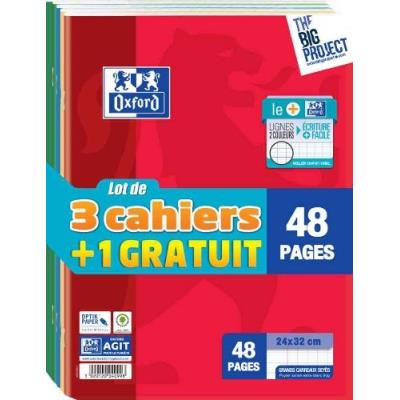 Oxford cahier piqûre lot 3+1, 240 x 320 mm, seyès, 48 pages 400020391