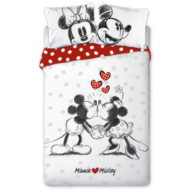 Minnie et Mickey Kiss Love - Parure de Lit Enfant - Housse de Couette Coton