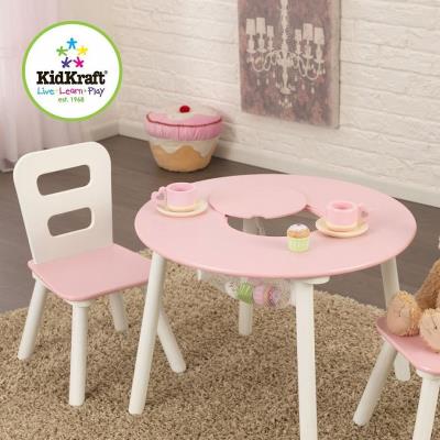 Table ronde et ses deux chaises - rose & blanc