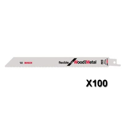 Lot De 100 Lames De Scie Sabre Flexible For Wood And Metal 200X19X0,9 Mm Bosch 2608656636