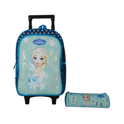 Sac à dos à roulettes/Trousse La Reine des Neiges Bleu