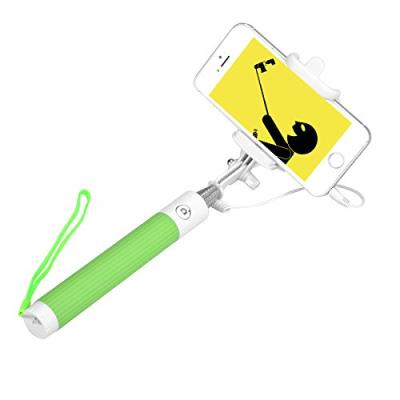 Perche à Selfies ajustable pour appareils IOS et Android 21 à 77cm / Clip pour téléphone de 6 à 9.5cm / Basculant / Dragonne / Vert