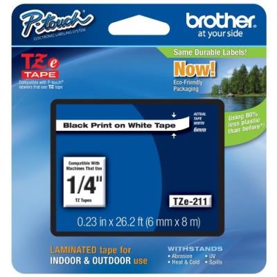 Brother tape black on white 6mm, tze-211