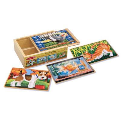 Melissa & doug - 13790 - pets puzzle in a box - 4 puzzles en bois - animaux domestiques