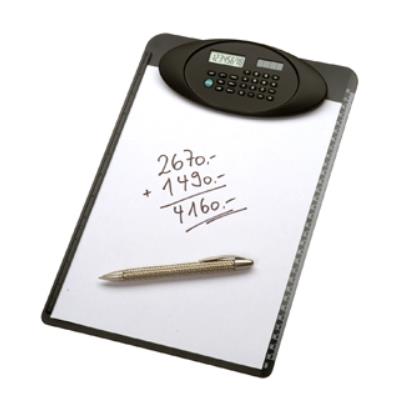 Genie m 836 porte-bloc en plastique rigide équipé dune règle et dune calculatrice ovale à 8 chiffres noir 10215