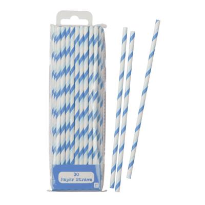 30 Pailles bleues rayées rétro