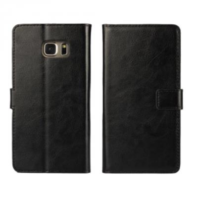 Etui type portefeuille noir aspect huilé Samsung Galaxy S6-Edge PLUS rabat latéral fonction stand