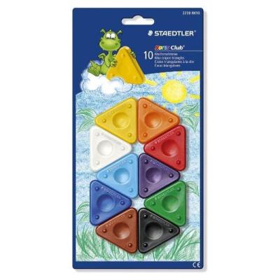 Staedtler 2230 bk10 blister de 10 craies à la cire triangulaire avec zone de préhension assorties