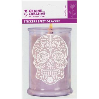 Sticker pour verre effet gravure tete de mort calavera - graine créative