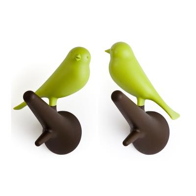 Accroche torchon - Lot de 2 patères - Oiseaux verts branches marrons