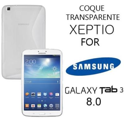Etui coque Samsung Galaxy Tab 3 8 pouces SM-T3100/SM-T3110/SM-T3150 16 et 32 Go (Wifi/3G/4G) blanc avec protection d'écran - Coque de protection TPU Galaxy Tab 3 8 blanche et screen protector - Accessoires pochette XEPTIO case