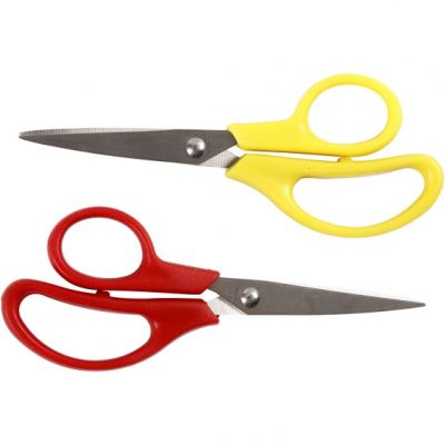 Creotime ciseaux pour enfants rouge/jaune 12,5 cm droits et gauchers pointés 12 pièces