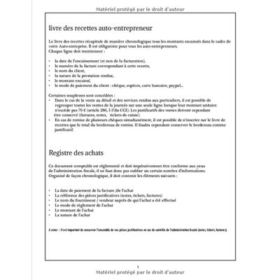 livre de compte auto entrepreneur : Cahier de comptabilité - Recette