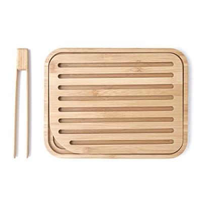 Pebbly nba055 set planche à pain et pince à toast bambou beige 26x20x2 cm 2 unité(s)