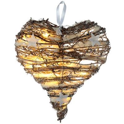 Werchristmas pointe de 20 cm en rotin pré-illuminé led blanches chaudes en forme de cœur avec de la neige et décoration de noël multicolore