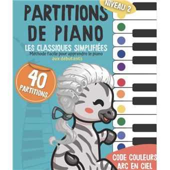 Livre de cours de piano 2 et autocollants à code couleur : leçon