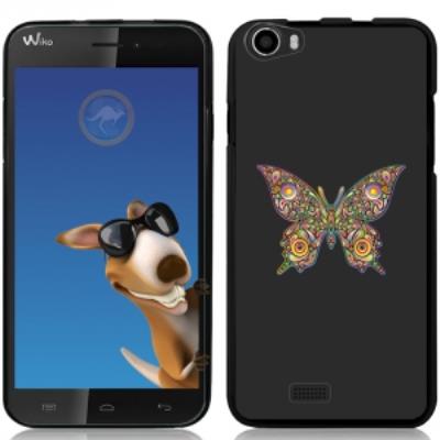 Coque Souple en gel noire pour Wiko Lenny avec impression Motifs papillon psychédélique