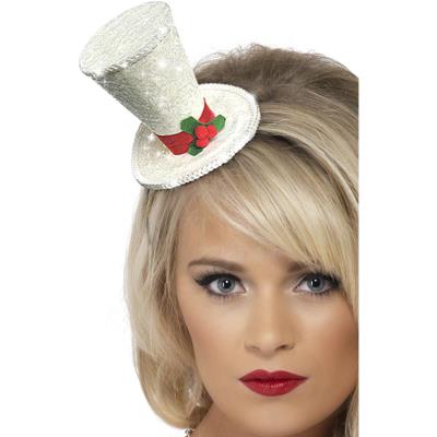 Mini chapeau haut de forme blanc adulte Noël Taille Unique