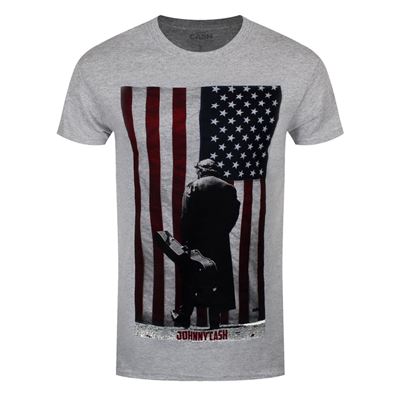 Johnny Cash T-Shirt American Flag Homme Gris