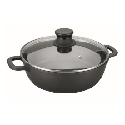 Lacor - Faitout Bas Noir 28Cm Fonte Alu + Couvercle Verre