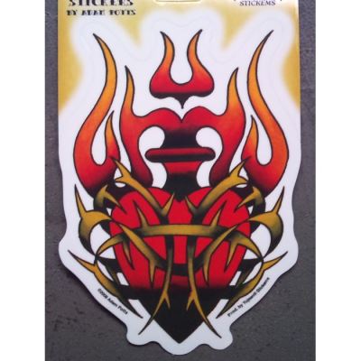 sticker coeur du christ à flamme tattoo tatouage autocollant