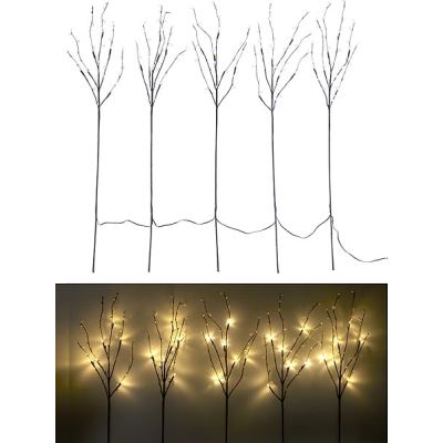 5 branches décoratives lumineuses 90 cm 30 LED blanc chaud