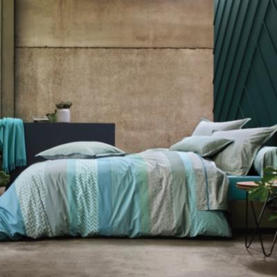 Drap housse percale Meli Melo BLANC DES VOSGES, bleu canard 180 x 200 cm
