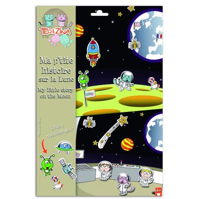 Stickers cosmonaute avec fonds : ma p'tite histoire sur la lune teo & zina
