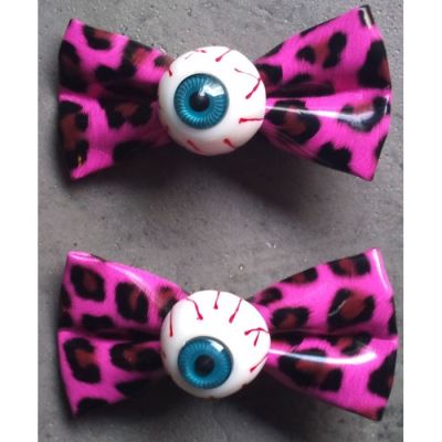 2 pince à cheveux oeil leopard fushia pin up punk rockab