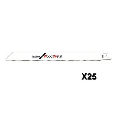 Lot De 25 Lames De Scie Sabre Flexible For Wood And Metal 225X19X0,9 Mm Bosch 2608657560