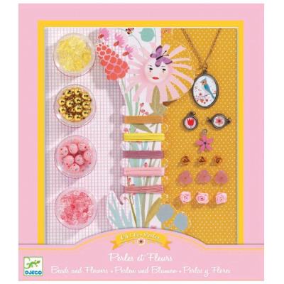 Perles fleurs kit Djeco ensemble assorti avec breloque et pendentif pour enfant
