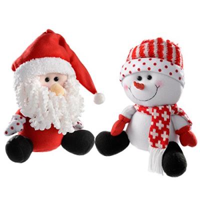 Werchristmas père noël assis et bonhomme de neige décoration de noël, 25 cm - rouge/blanc, lot de 2
