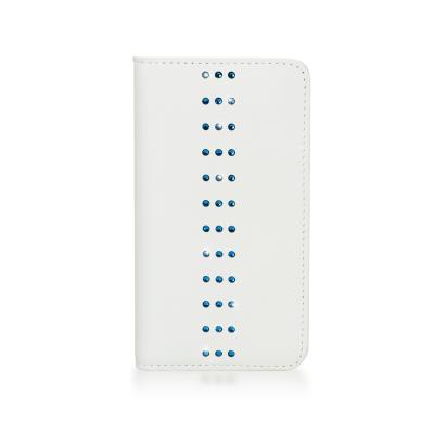 Bling My Thing Mystique Stripe - Flip cover voor mobiele telefoon - nappaleer - wit, saffierblauw - voor Apple iPhone 5, 5s