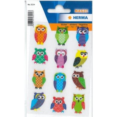 Herma sticker magic eulen, glitterfolie selbstklebend, glanzfolie mit glitzereffekten, 12 sticker pro blatt inhalt 1 blatt -3