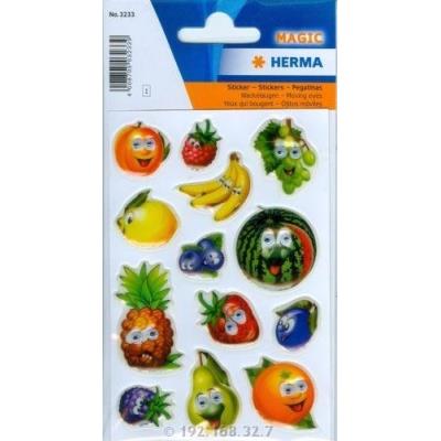 Herma sticker magic frchte, wackelaugen selbstklebend, mit beweglichen augenteilen, 13 sticker pro blatt inhalt 1 blatt -3233