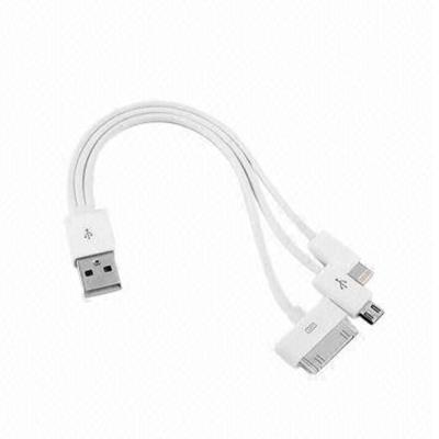 Câble USB 3 en 1 blanc lightning / 30 broches / Micro USB