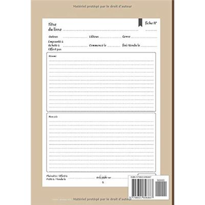 Carnet de lecture - Journal de bord - Mes Livres - 100 fiches de lecture -  109 pages Format 18 x 25 cm