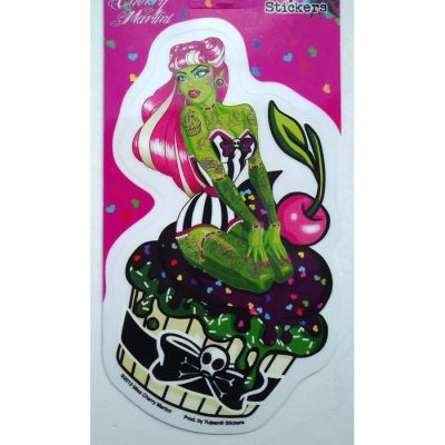 sticker pin up verte tatoué cupcake autocollant rockabilly