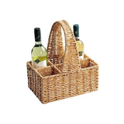 Panier 6 bouteilles en bois tressé - Avec poignée