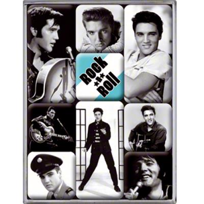 Boite de 9 minis magnets emaillés Elvis Rock