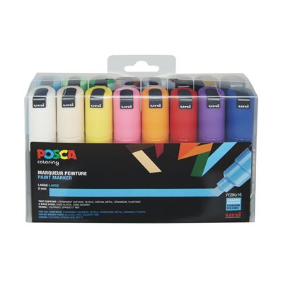 Marqueur posca pc8k large biseautée basic 16 pièces - posca