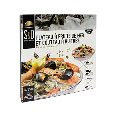 Ustensile de cuisine GENERIQUE Plateau A Fruits De Mer Et Couteau A Huitre Pied Pliable 3 Pieces Inox Ustensile Cuisine