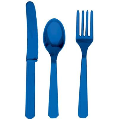 Assortiment De Couverts En Plastique Bleu (24 Pièces)