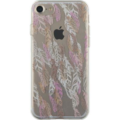 Coque semi-rigide transparente avec plumes dorées pour iPhone 7