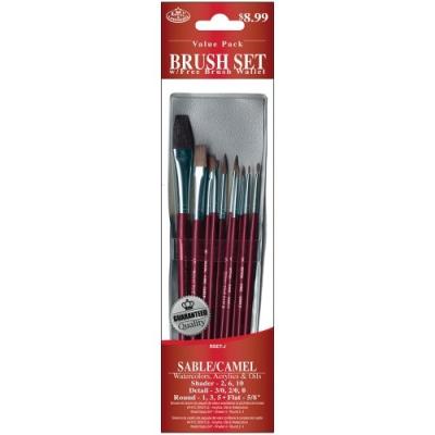 ROYAL & LANGNICKEL RSET-9153 SET DE PINCEAUX VARIÉTÉ MARTRE/CHAMEAU 10 PIÈCES