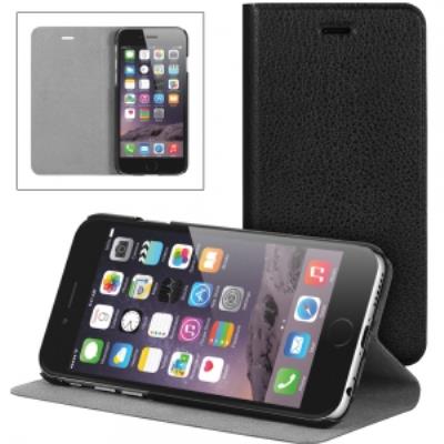 Etui folio aspect cuir noir pour iPhone 6 de 4,7 pouces avec rabat latéral et fonction stand