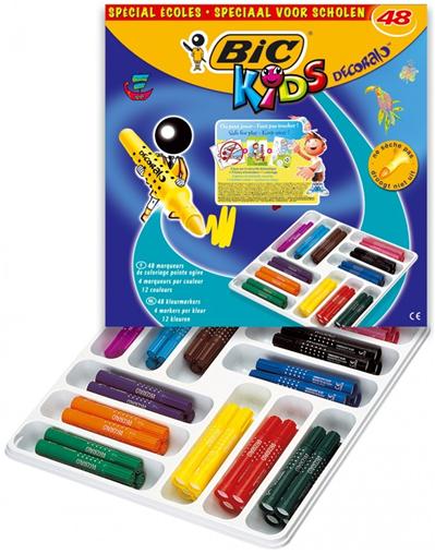 Marqueur à dessin Bic Decoralo pointe extra-large - Pack scolaire de 48 Marqueurs / 12 couleurs asso