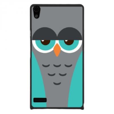 Coque rigide pour Huawei Ascend P6 avec impression Motifs chouette endormie bleue et grise