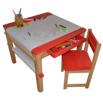 Ensemble table et 1 chaise pour enfant en bois coloris rouge -PEGANE-