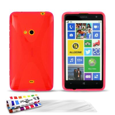 Coque Souple ORIGINALE Ultra Fine Rose , Le X, Premium de MUZZANO pour NOKIA LUMIA 625 + 3 Protections Ecran UltraClear Pour NOKIA LUMIA 625